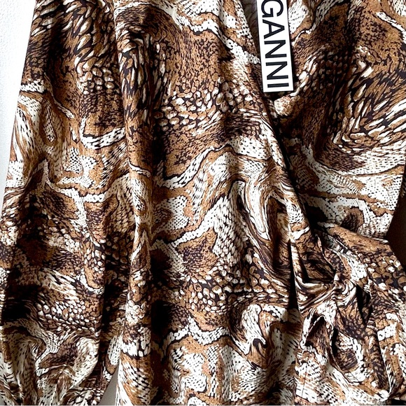 Nwt GANNI Tiger’s Eye Poplin Wrap Dress - Picture 7 of 15